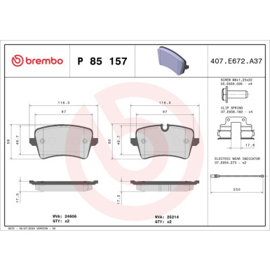 Brembo | Bremsbelagsatz, Scheibenbremse | P 85 157