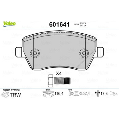 Valeo | Bremsbelagsatz, Scheibenbremse | 601641