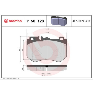 Brembo | Bremsbelagsatz, Scheibenbremse | P 50 123