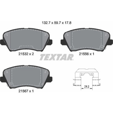 Textar | Bremsbelagsatz, Scheibenbremse | 2153201