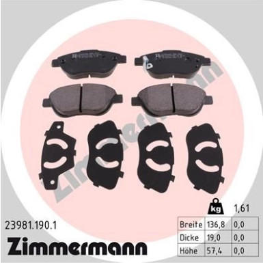 Zimmermann | Bremsbelagsatz, Scheibenbremse | 23981.190.1