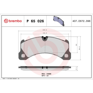 Brembo | Bremsbelagsatz, Scheibenbremse | P 65 026