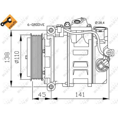 NRF 32214 Klimakompressor 7SEU17C, EASY FIT, 12V, PAG 46, mit PAG-Kompressoröl, mit Dichtring