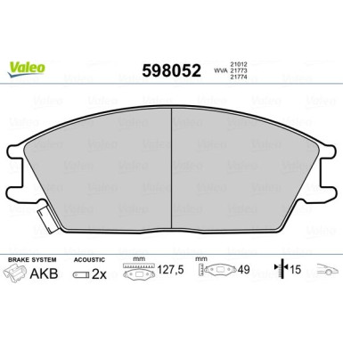 Valeo | Bremsbelagsatz, Scheibenbremse | 598052