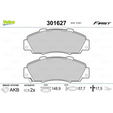 Valeo | Bremsbelagsatz, Scheibenbremse | 301627