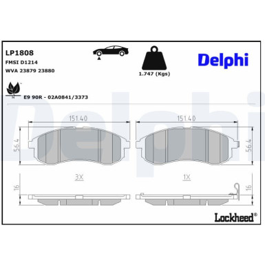 Delphi | Bremsbelagsatz, Scheibenbremse | LP1808 Delphi | Bremsbelagsatz, Scheibenbremse | LP1808