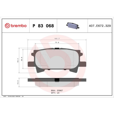 Brembo | Bremsbelagsatz, Scheibenbremse | P 83 068