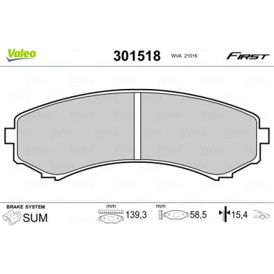 Valeo | Bremsbelagsatz, Scheibenbremse | 301518