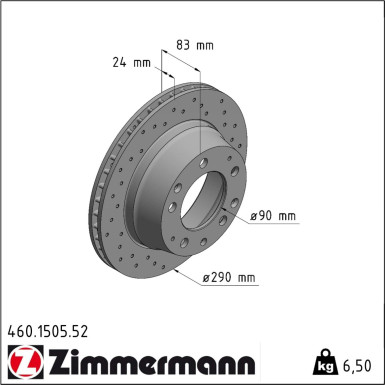 ZIMMERMANN SPORT COAT Z 460.1505.52 Bremsscheibe für PORSCHE 911 290x24mm, 10/5, 5x130, innenbelüftet, gelocht, beschichtet