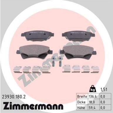 Zimmermann | Bremsbelagsatz, Scheibenbremse | 23930.180.2