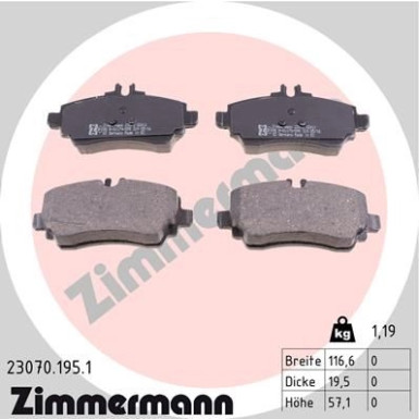 Zimmermann | Bremsbelagsatz, Scheibenbremse | 23070.195.1