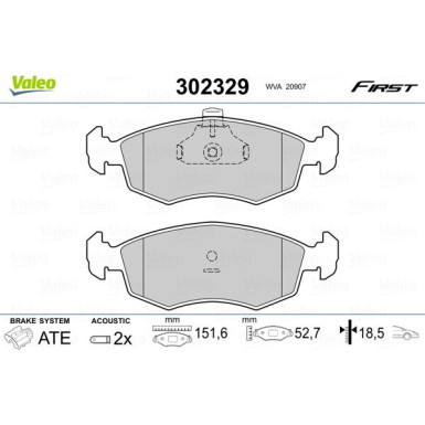 Valeo | Bremsbelagsatz, Scheibenbremse | 302329