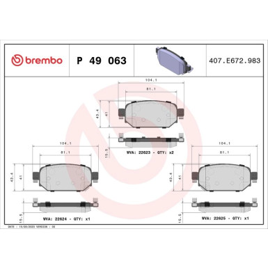 Brembo | Bremsbelagsatz, Scheibenbremse | P 49 063