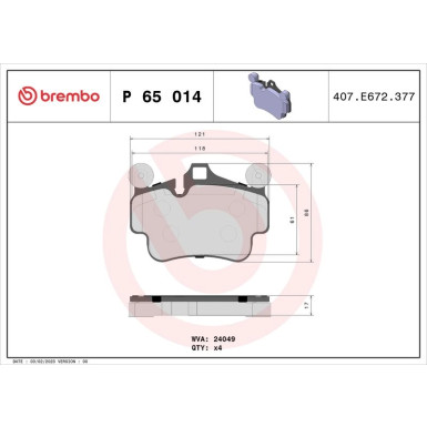 Brembo | Bremsbelagsatz, Scheibenbremse | P 65 014