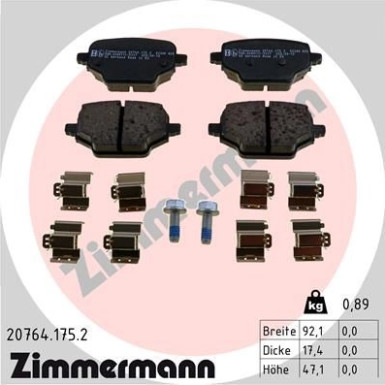 Zimmermann | Bremsbelagsatz, Scheibenbremse | 20764.175.2