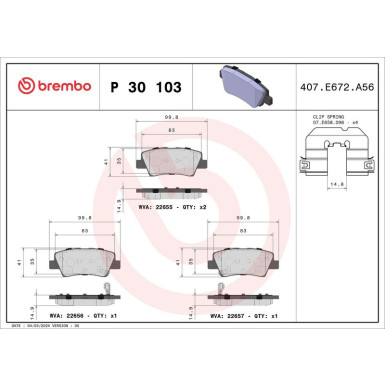 Brembo | Bremsbelagsatz, Scheibenbremse | P 30 103