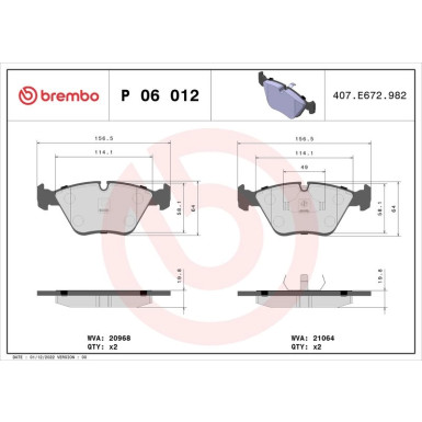 Brembo | Bremsbelagsatz, Scheibenbremse | P 06 012