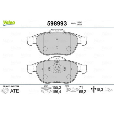 Valeo | Bremsbelagsatz, Scheibenbremse | 598993