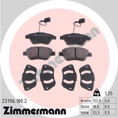 Zimmermann | Bremsbelagsatz, Scheibenbremse | 23706.180.2