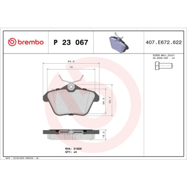 Brembo | Bremsbelagsatz, Scheibenbremse | P 23 067