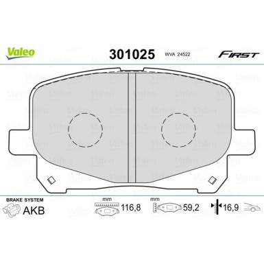 Valeo | Bremsbelagsatz, Scheibenbremse | 301025