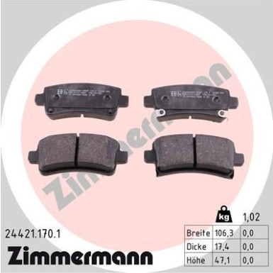 Zimmermann | Bremsbelagsatz, Scheibenbremse | 24421.170.1