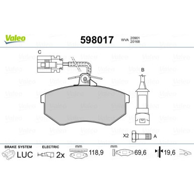 Valeo | Bremsbelagsatz, Scheibenbremse | 598017