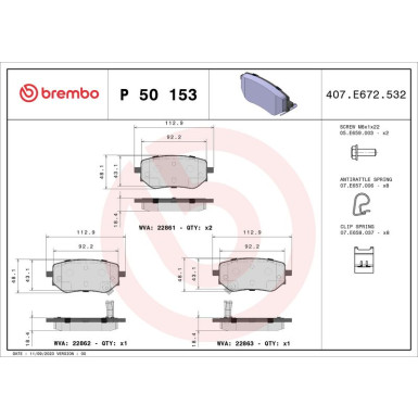 Brembo | Bremsbelagsatz, Scheibenbremse | P 50 153