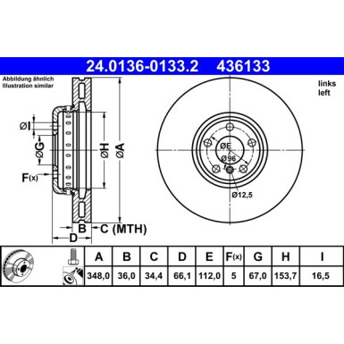 ATE 24.0136-0133.2 Bremsscheibe Ø348mm, 5x112,0, Verbundbremsscheibe, Belüftet, beschichtet, hochgekohlt