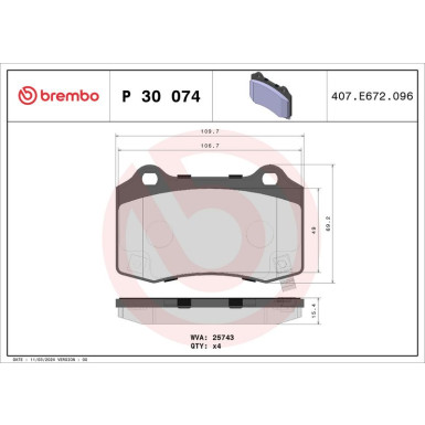 Brembo | Bremsbelagsatz, Scheibenbremse | P 30 074