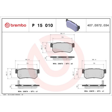 Brembo | Bremsbelagsatz, Scheibenbremse | P 15 010