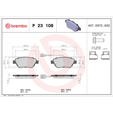 Brembo | Bremsbelagsatz, Scheibenbremse | P 23 108