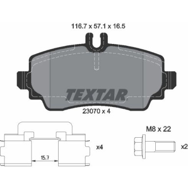 Textar | Bremsbelagsatz, Scheibenbremse | 2307003