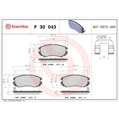 Brembo | Bremsbelagsatz, Scheibenbremse | P 30 043