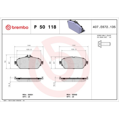 Brembo | Bremsbelagsatz, Scheibenbremse | P 50 118