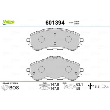 Valeo | Bremsbelagsatz, Scheibenbremse | 601394