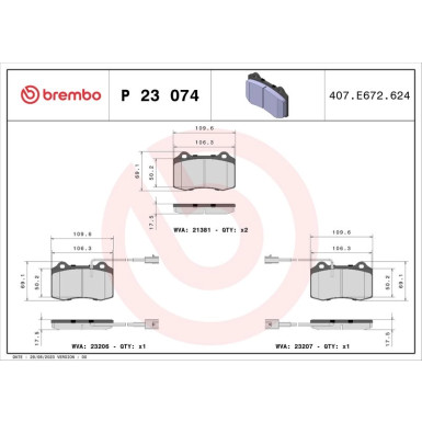 Brembo | Bremsbelagsatz, Scheibenbremse | P 23 074