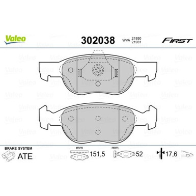 Valeo | Bremsbelagsatz, Scheibenbremse | 302038