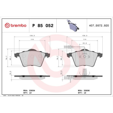 Brembo | Bremsbelagsatz, Scheibenbremse | P 85 052