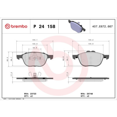 Brembo | Bremsbelagsatz, Scheibenbremse | P 24 158