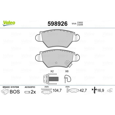 Valeo | Bremsbelagsatz, Scheibenbremse | 598926