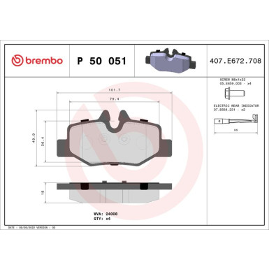 Brembo | Bremsbelagsatz, Scheibenbremse | P 50 051