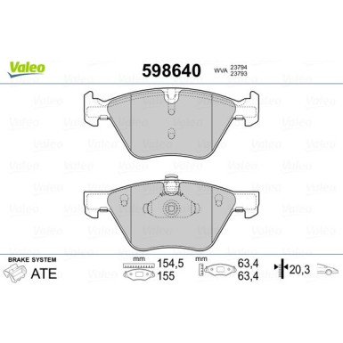 Valeo | Bremsbelagsatz, Scheibenbremse | 598640