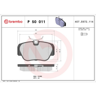 Brembo | Bremsbelagsatz, Scheibenbremse | P 50 011