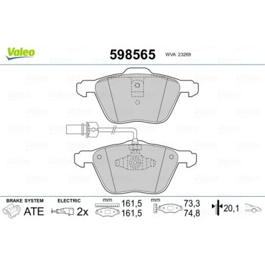 Valeo | Bremsbelagsatz, Scheibenbremse | 598565