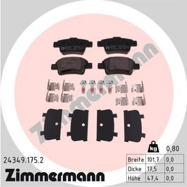 Zimmermann | Bremsbelagsatz, Scheibenbremse | 24349.175.2