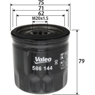 VALEO 586144 Ölfilter M20x1.5, Anschraubfilter