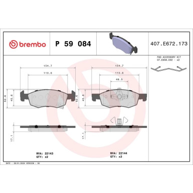 Brembo | Bremsbelagsatz, Scheibenbremse | P 59 084