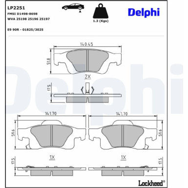 Delphi | Bremsbelagsatz, Scheibenbremse | LP2251 Delphi | Bremsbelagsatz, Scheibenbremse | LP2251