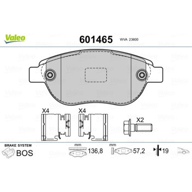 Valeo | Bremsbelagsatz, Scheibenbremse | 601465